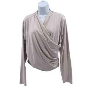 Zella Top SZ XL Cross Wrap Pink V-Neck Long Sleeve Athletic Stretch Activewear